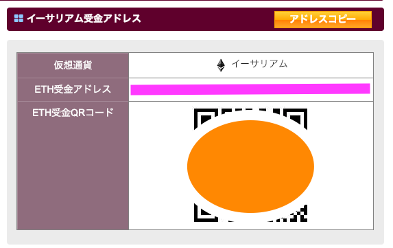 イーサリアムの入金アドレス