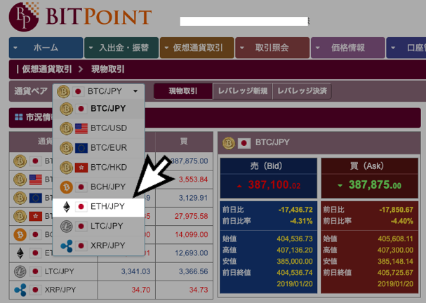 通貨ペアの選択